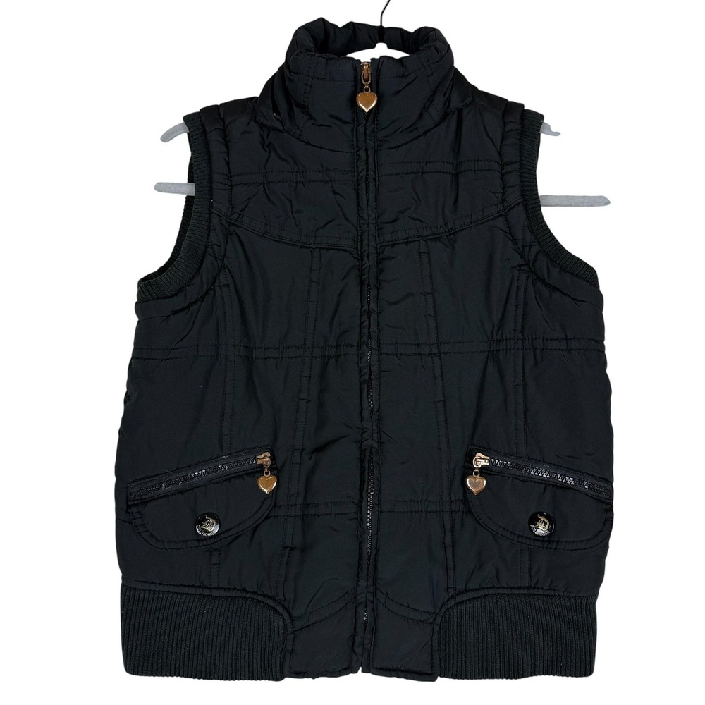 Dollhouse Vest Girls 14 Black Quilted Puffer‎ Zip Heart Pockets Fall Winter